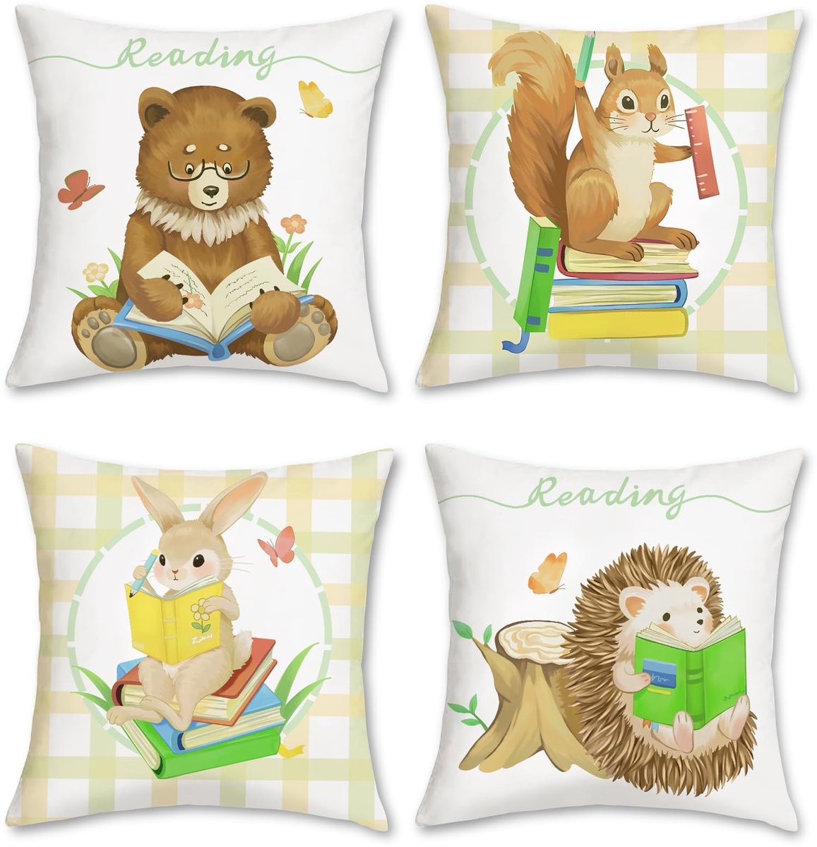 Omgoods - Set van 4 Dierenthema Kussenhoezen 45 x 45 cm