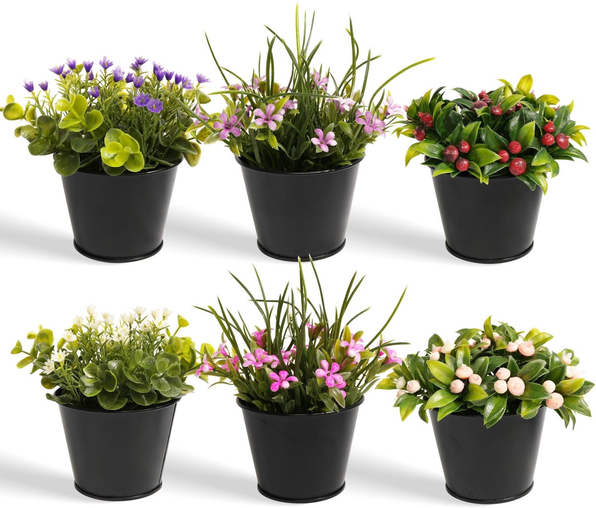Omgoods - Set van 6 Kunstplanten in Zwarte Potten voor Binnen