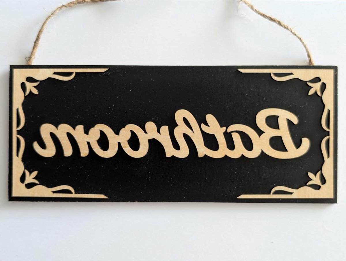 Badkamer Deurbord - Wandhanger Hout - Badkamer Aanduiding - Zwart Hout Design - 19 x 8 cm - Zwart