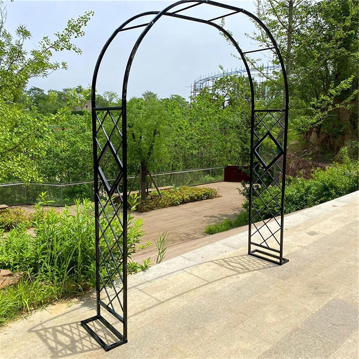 Metalen Tuinboog - Prieel Klimplanten - Decoratieve Tuinsteun - Gecoat Stevig Staal - 340x230cm - Zwart