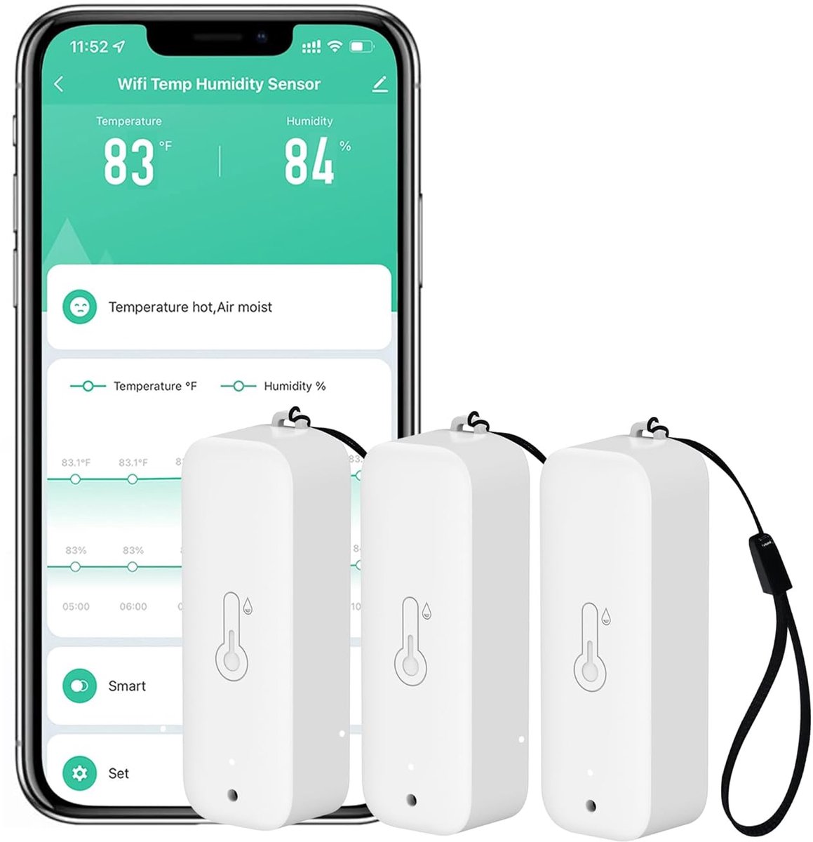 SnelShoppen - Wifi-hygrometer en thermometer-sensor, draadloze temperatuur-vochtigheidsmonitor met app-melding, kalibratiefunctie, Bluetooth, compatib