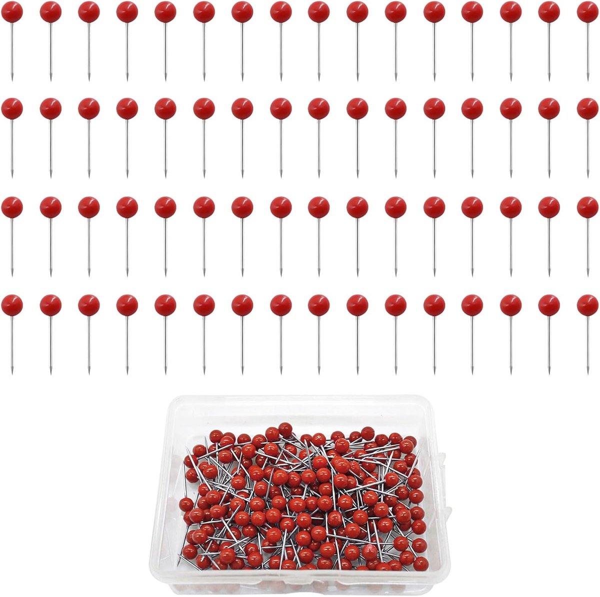 Duimnagels 600 Stuks - Rode Plastic Pins - Met Opbergdoos - Perfect voor Prikborden - ShopVlot