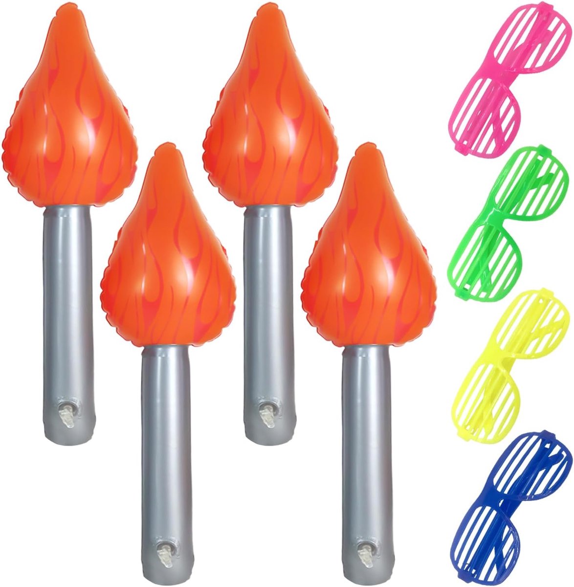 SnelShoppen - 4 Olympische Fakkel Sticks, 4 Holle Brillen, Opblaasbare Fakkel Sticks, Grappige Zaklamp Accessoires, Competitie Fakkel Speelgoed voor F