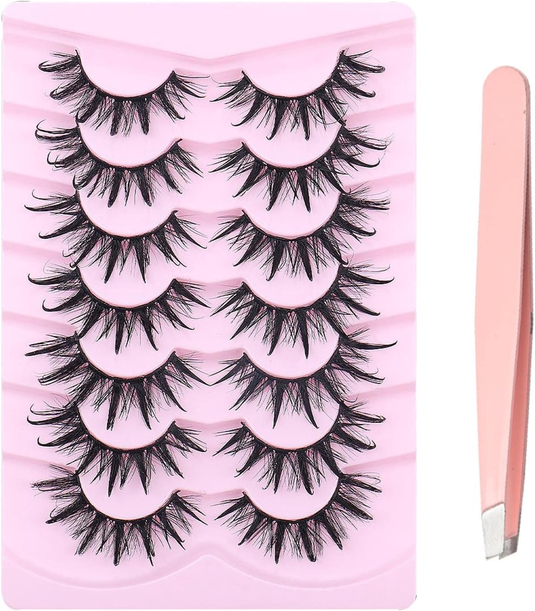 SnelShoppen - 7 Paar 3D Kat Oog Wimpers Natuurlijke Valse Wimpers met Pincet, 5D Slijtplaat Wimpers Zacht Pluizig, Wizy Natuurlijke Wimperextensions v