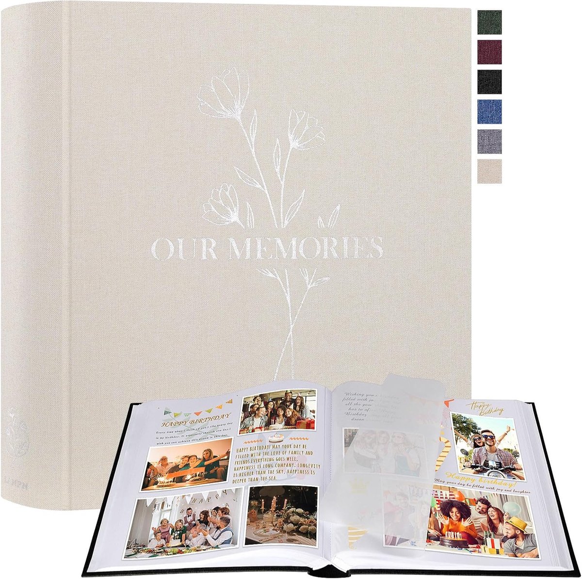 SnelShoppen - Foto Album Large Linen, Scrapbook, DIY Album met 160 Witte Pagina's en Cellofaan Scheiders, Voor 9x13 cm, 10x15 cm, 13x18 cm, Perfect vo