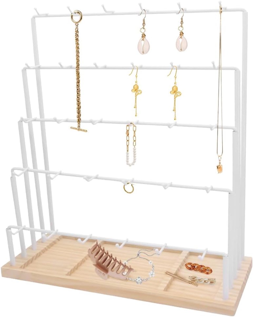 SnelShoppen - Earring Display Stand, Oorbellenhouder, 5 Laags Sieraden Display voor Leveranciers, Wit, 5 Tiers, Perfect voor Oorbellen Collectie en Wi