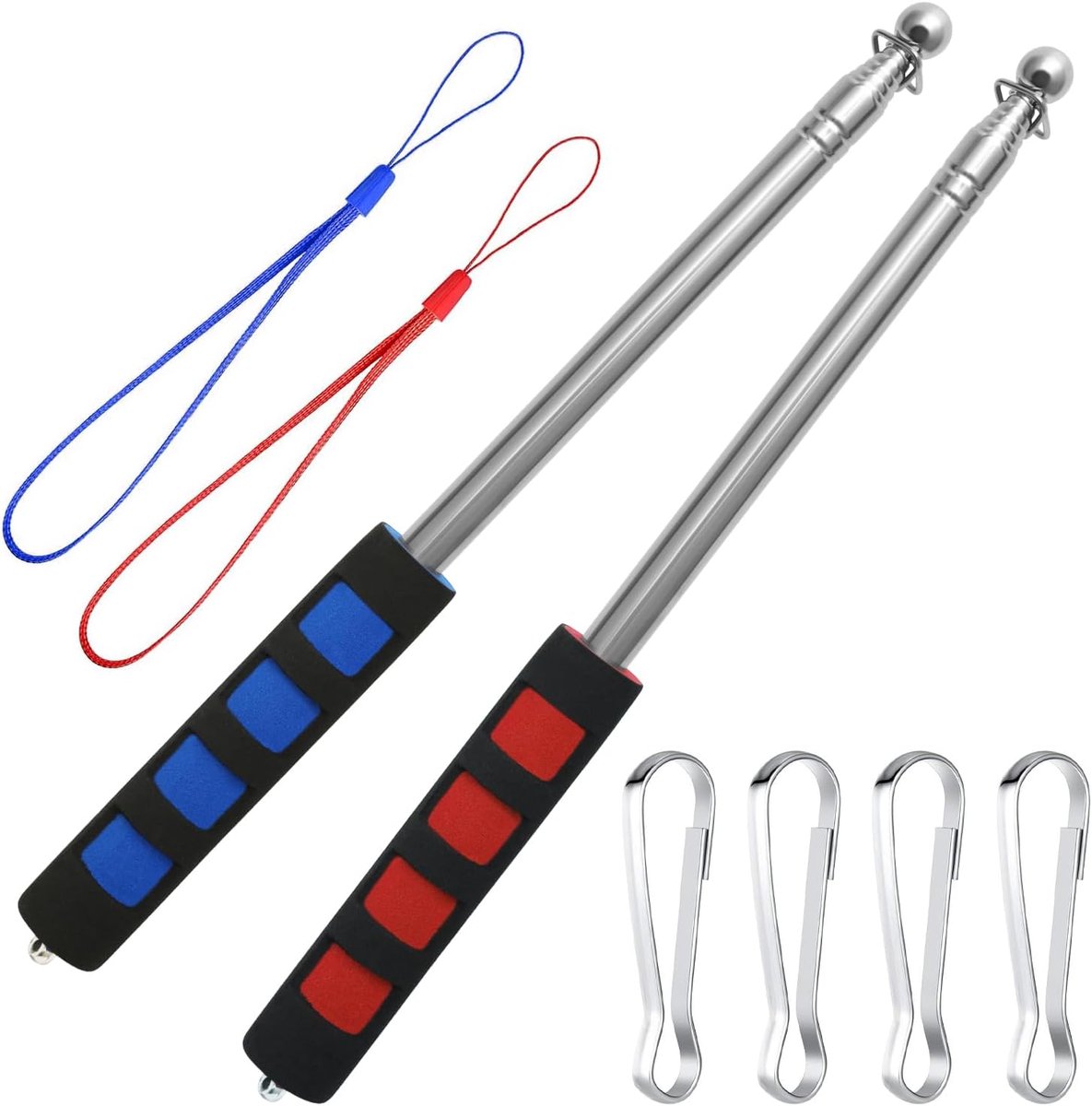 2pcs Telescopic Flagpole Set, 1.6m Portable Telescopic Flag Rod, Stainless Steel Telescopic Flagpole for Festivals - ShopVlot