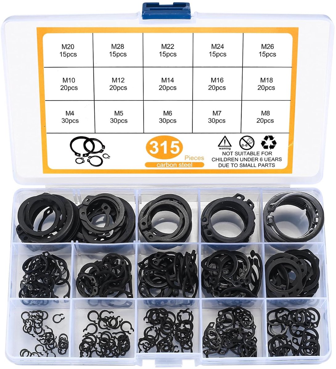315Pcs High Quality Retaining Clips Set, Seeger-Circle Sorting Kit, 4-28mm C-Clips and E-Clips Quick Clips for Grooved - ShopVlot