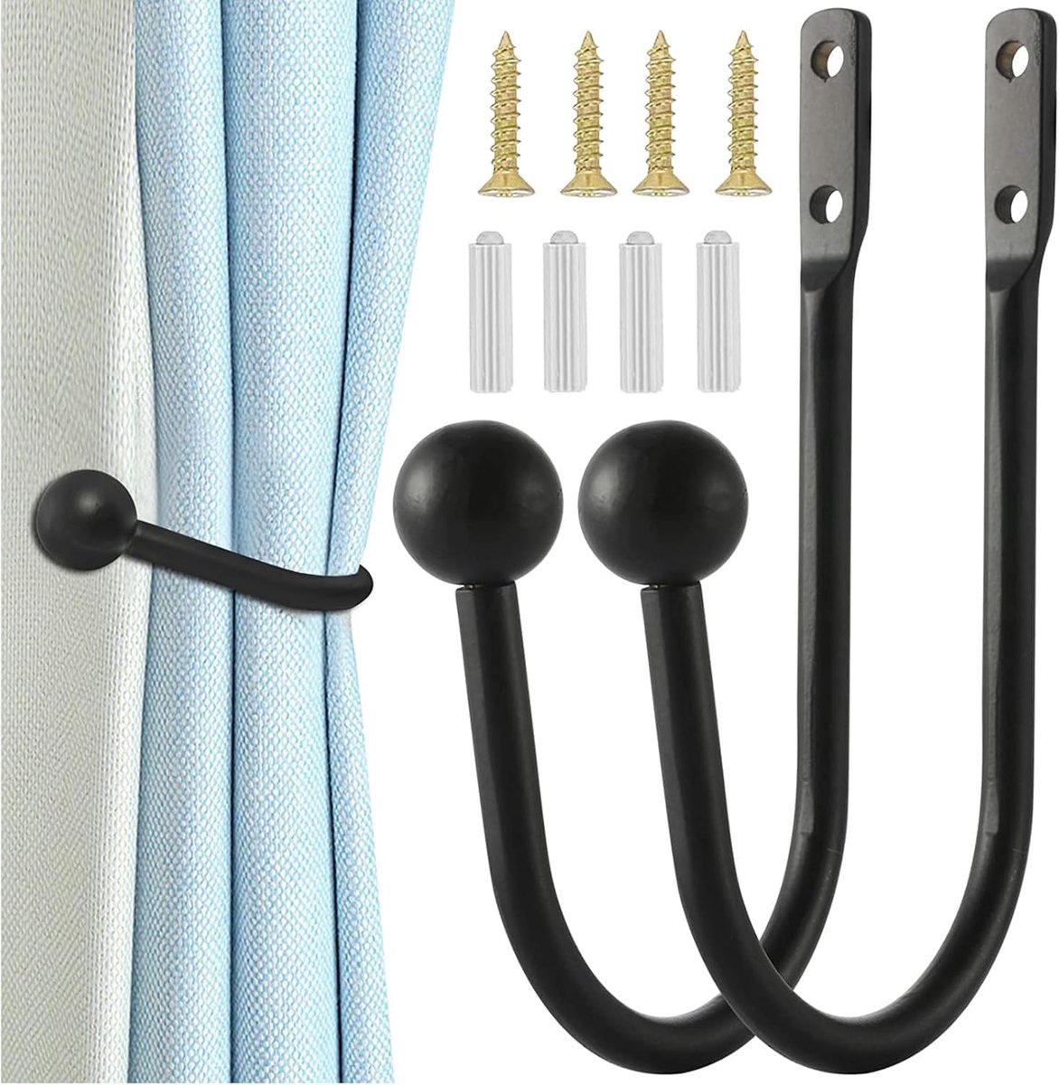 SnelShoppen - 2 Stuks Decoratieve Metalen Gordijnhouders U-Vormige Wandmontage Raff Haakjes voor Gordijnen Tieback Haken voor Slaapkamer Woonkamer Bad