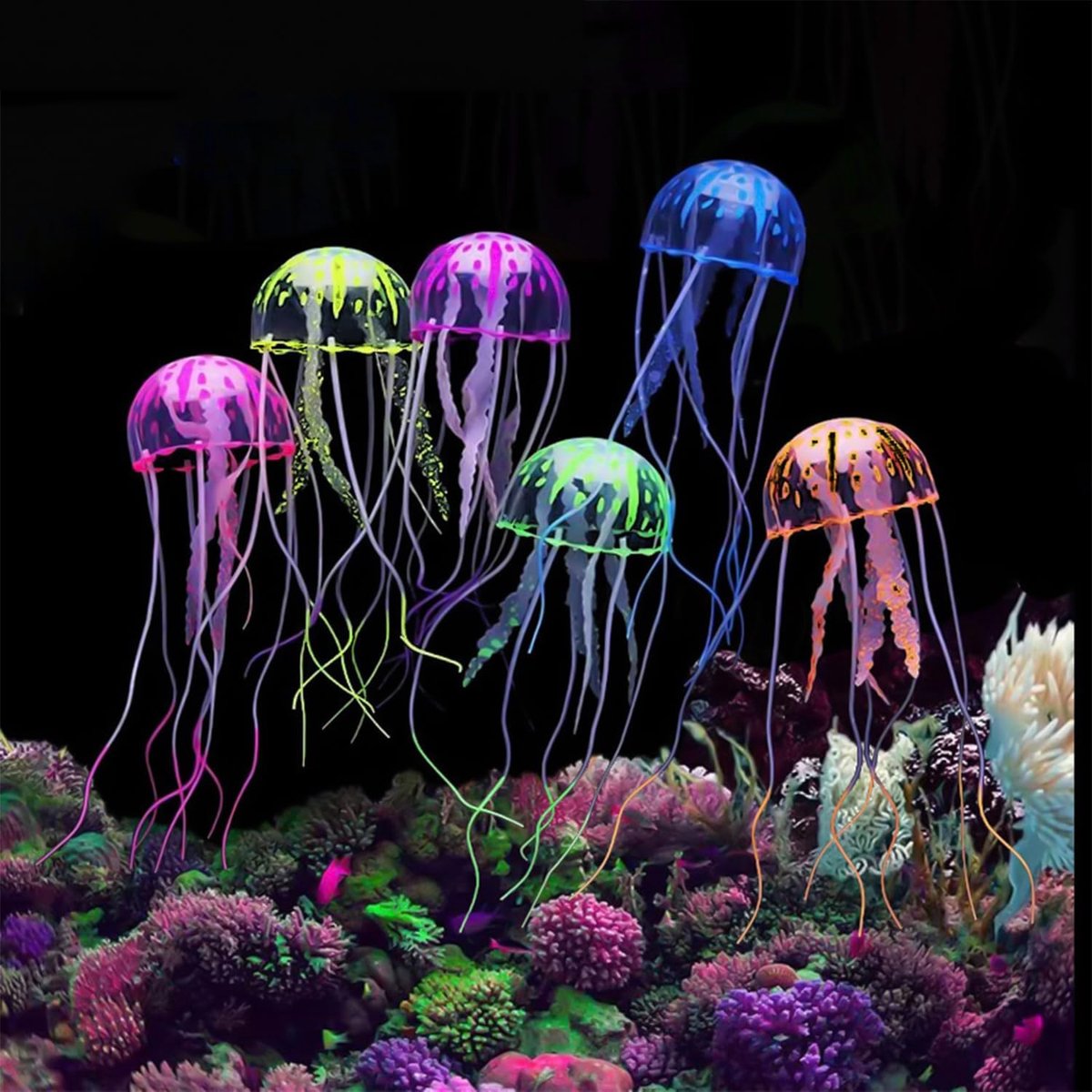 SnelShoppen - Aquarium Decoratie, 6 Stuks Luminous Jellyfish Kunstmatige Medusa Aquarium Versiering Glanzende Aqua Ornamenten Glanzende Medusa Ornamen