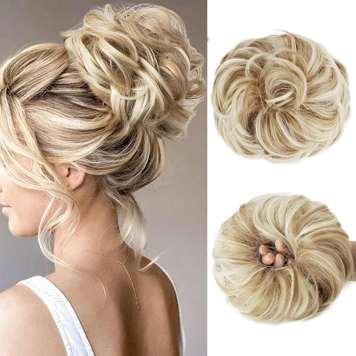 SnelShoppen - Bun Haarstuk met Elastiek, Krullend Haar Bun, Grote Haaraccessoires voor Vrouwen Meisjes, Natuurlijke Kleur, Dirty Blonde 55g, Geschikt