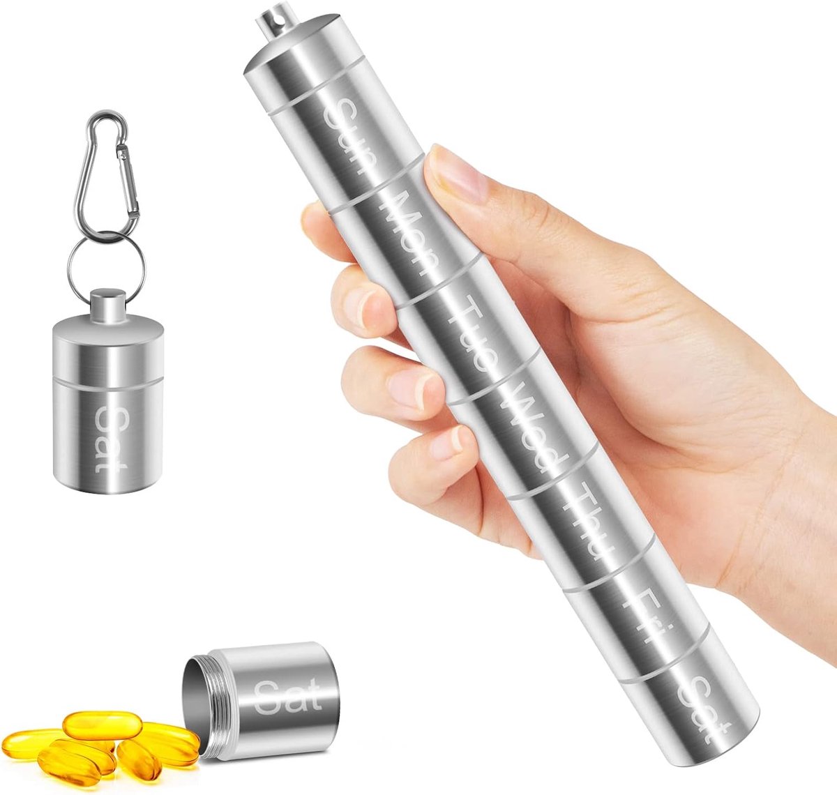 Weekly Pill Organiser, DASKING Aluminium Alloy Pill Box, 7 Days 1 Time a Day, Waterproof Tablet Organiser with - ShopVlot