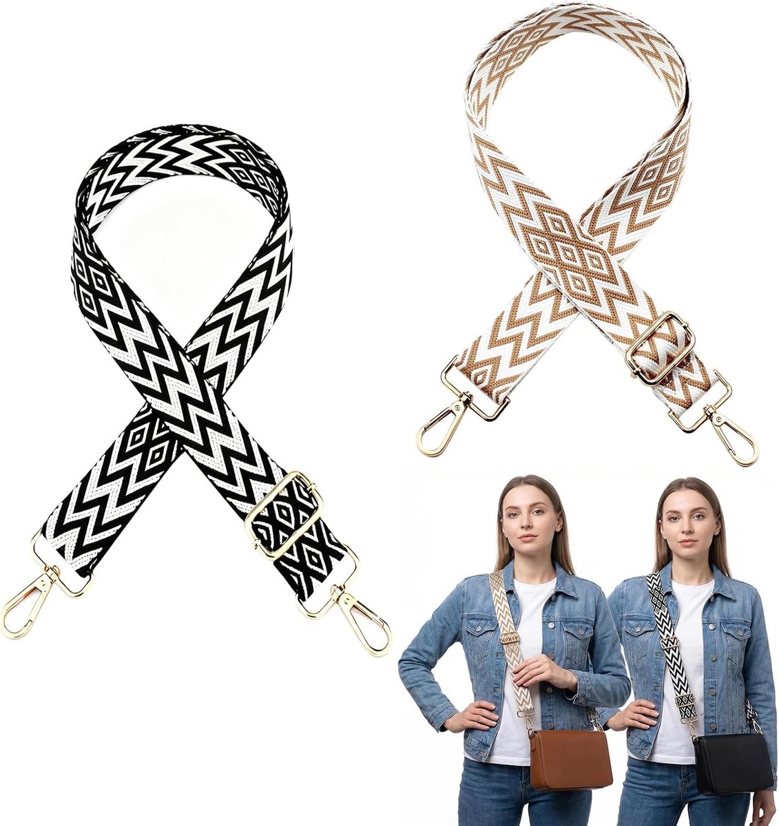2pcs Wide 3.8cm Adjustable Shoulder Strap, 75-135cm, Black, Khaki Shoulder Strap for Handbags, Shoulder Bag, Tote Bags - ShopVlot