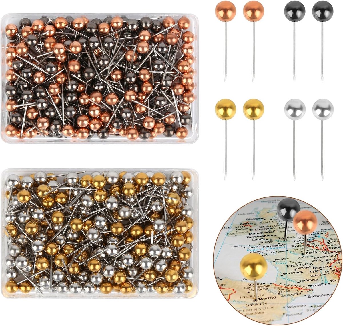 400pcs card push pins, 4 colors pins for bulletin board with plastic round head, steel pointed note board pins for - ShopVlot