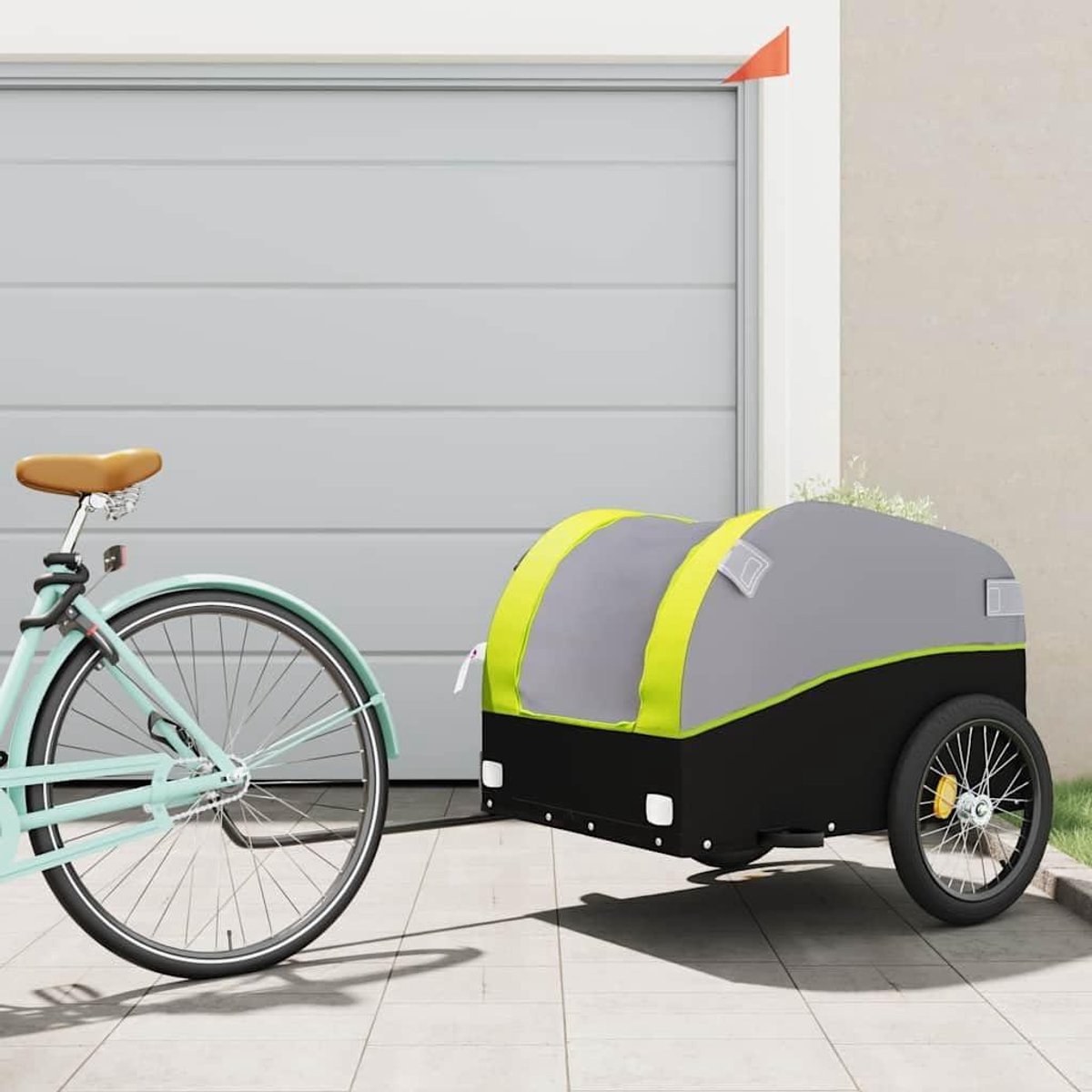 Fietskar - Transportkar Aanhanger - Goederen Vervoeren - Robuust IJzeren Frame - 133 x 68 x 68 cm - Zwart Groen