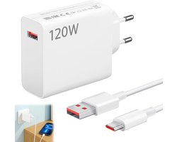 Witte 120W Snellader Met USB-C Kabel (EU) – Geschikt voor Xiaomi 14T Pro/13 Lite/Redmi Note 14/POCO X6/Pad 6, 1M Kabel Inbegrepen