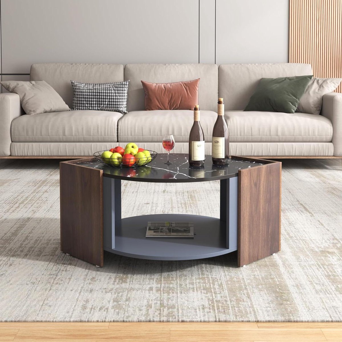 Koffietafel Marmer Walnoot - Salontafel Uniek - Woonkamer Decoratie - Gedurfde Lijnen - 96.5 x 63 x 40 cm