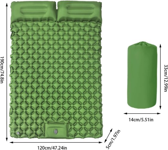 Dubbel Slaapkussen - Luchtmatras Kamperen - Outdoor Reizen - Dubbele Oppervlakte Verstelling - 190x120x5cm - groen — afbeelding 4