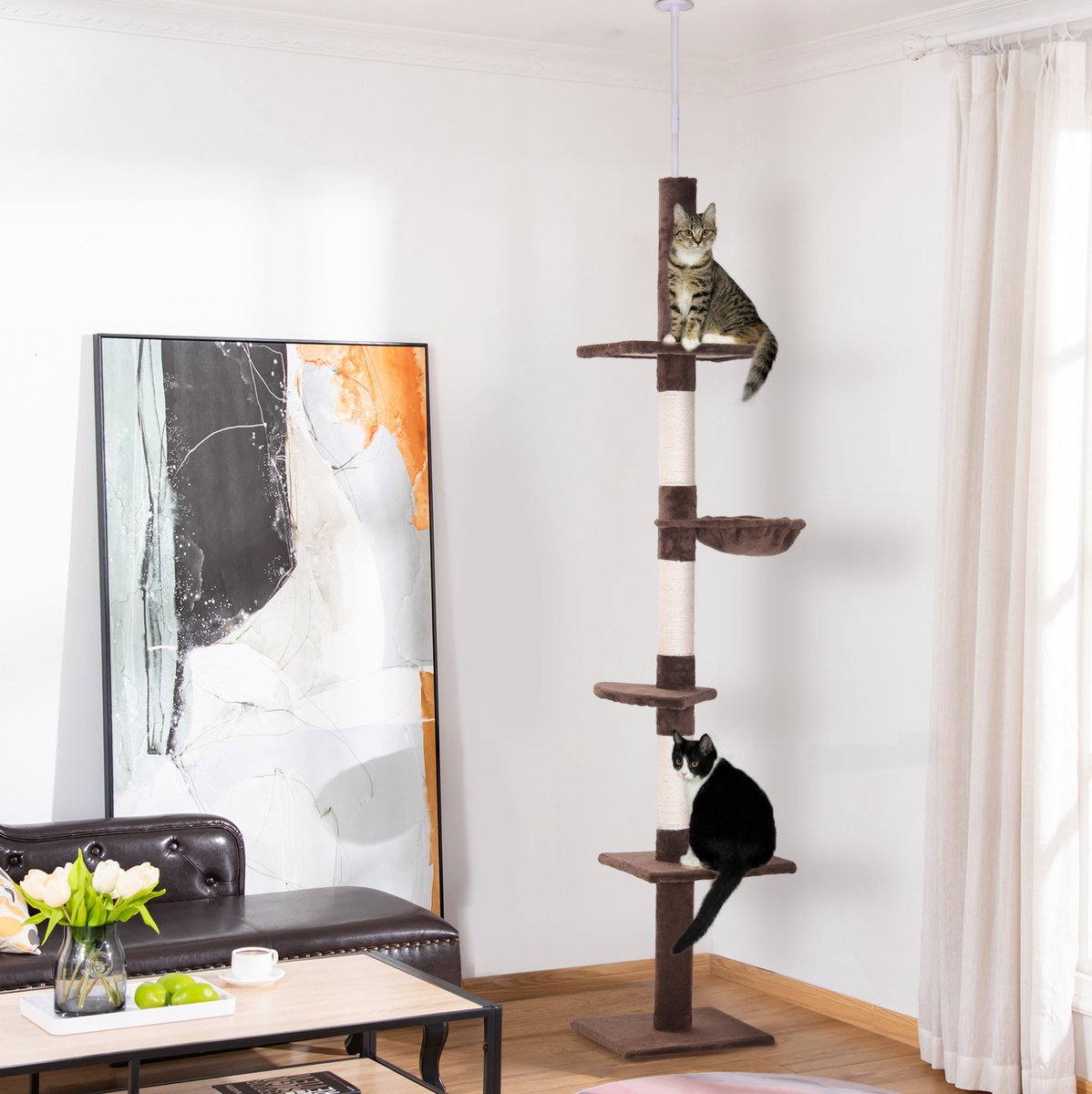 COVREO Krabpaal 40 x 34 x 260 cm bruin, hoogte instelbaar met 5 niveaus