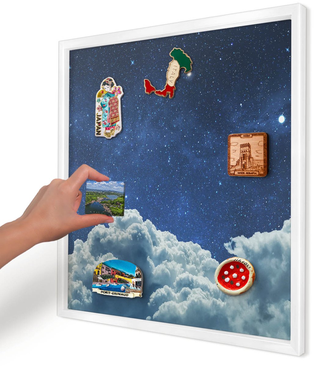 Artprintcave Marine Magneetbord mit Witte Lijst - 50x50 cm - Kosmische Nacht Memobord Keuken - Surrealistisch Magnetisch Bord - Kosmos