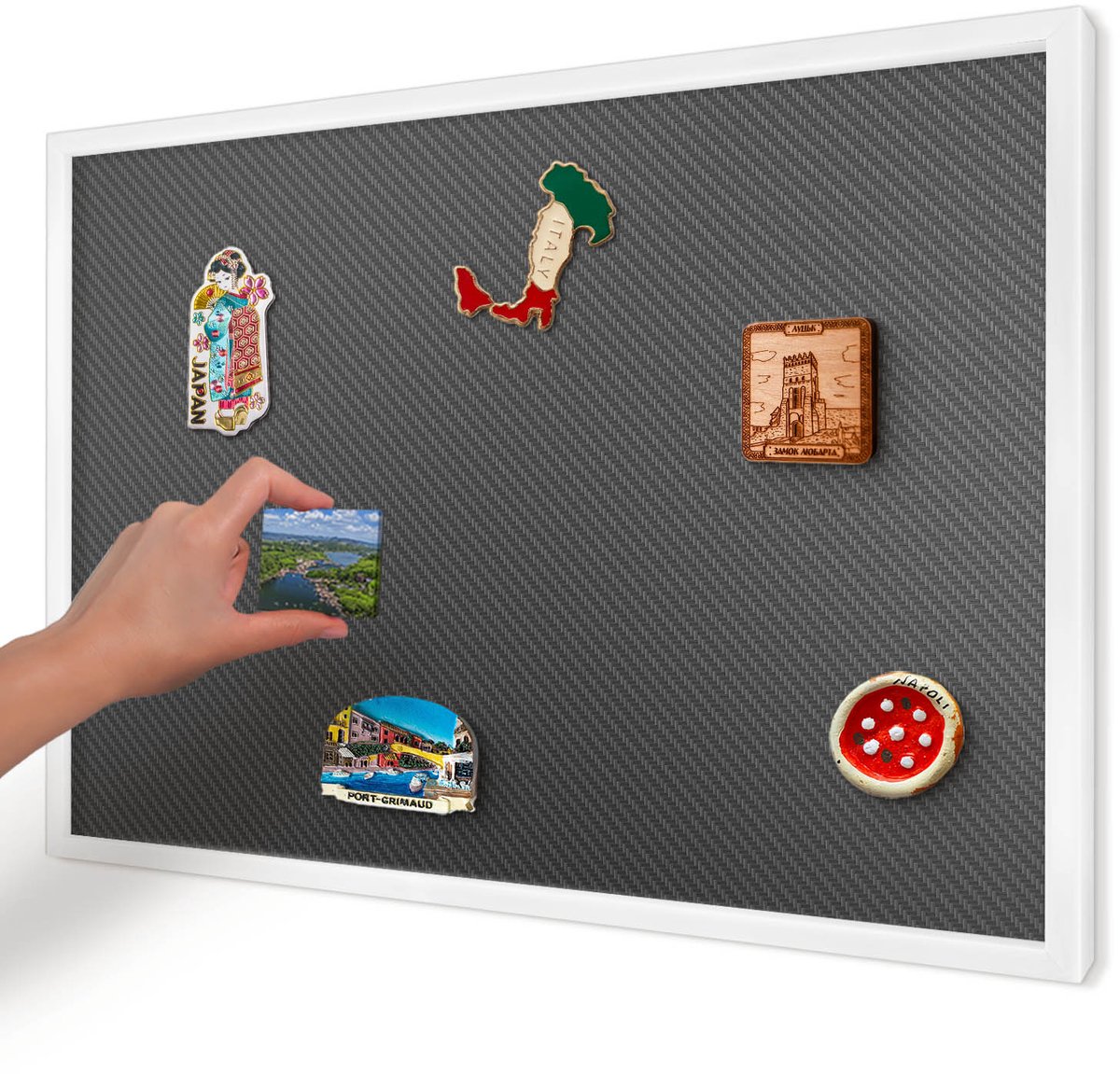 Artprintcave Zwart Magneetbord mit Witte Lijst - 60x40 cm - Geometrische Textuur Magneetbord Voor Foto's - Minimalist Memobord Keuken - Texturen