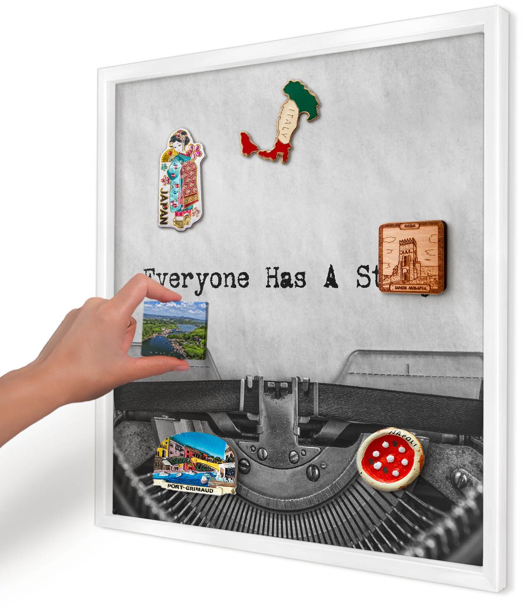 Artprintcave Zwart Magneetbord mit Witte Lijst - 50x50 cm - Vintage Machine Notitiebord - Vintage Magneetbord Voor Keuken - Deel