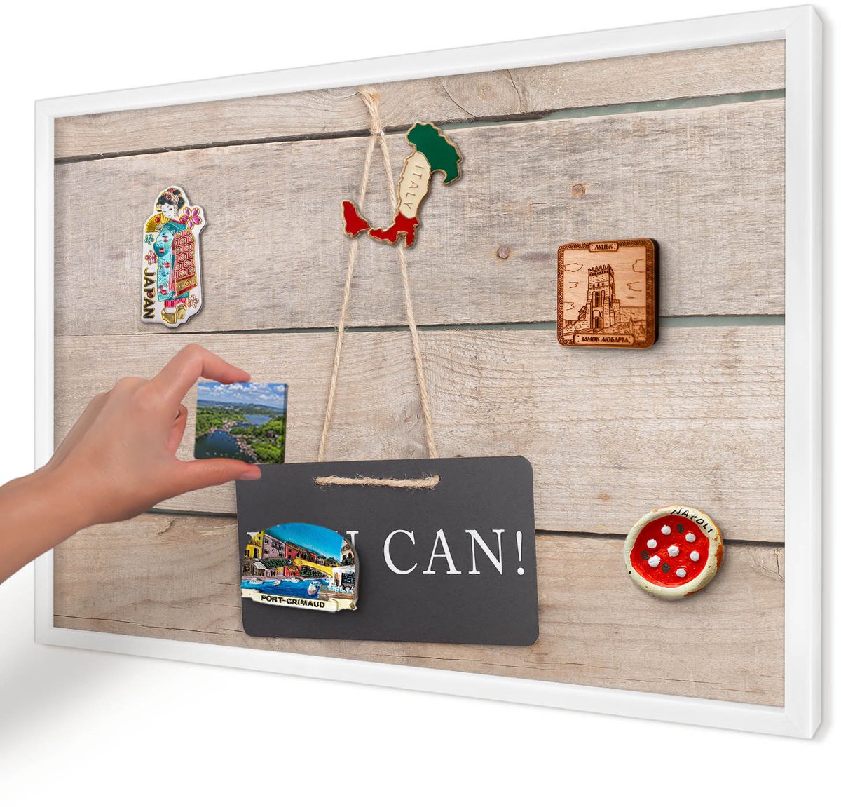 Artprintcave Beige Magneetbord mit Witte Lijst - 60x40 cm - Motivatie Elke Dag Notitiebord - Rustiek Memobord Keuken - Teksten