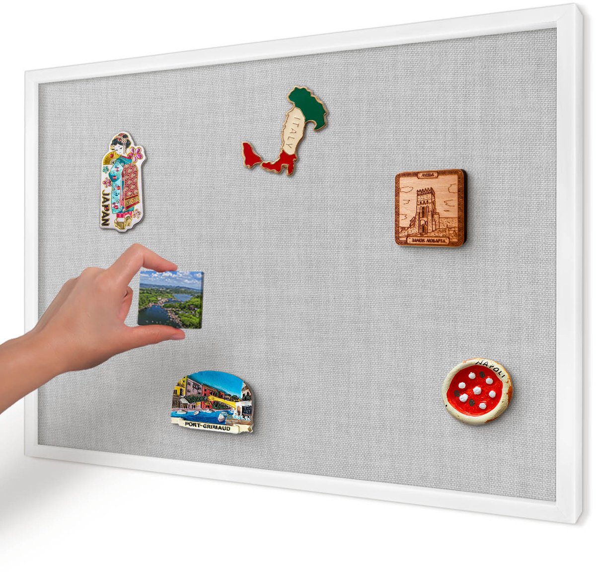 Artprintcave Grijs Magneetbord mit Witte Lijst - 60x40 cm - Subtiele Elegantie Magnetisch Bord Voor Magneten - Minimalist Magneetbord Voor Foto's - Texturen