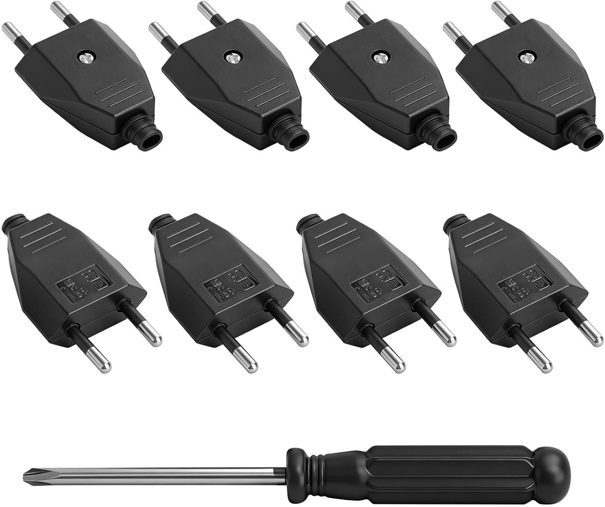 SnelShoppen - 8 Stuks Euro Stekker Plat, Schuko Stekker Plat 250 V 2.5 A, Hoogwaardige Koper Aansluitingen, Vochtbestendig, Ideaal voor Binnen en Buit