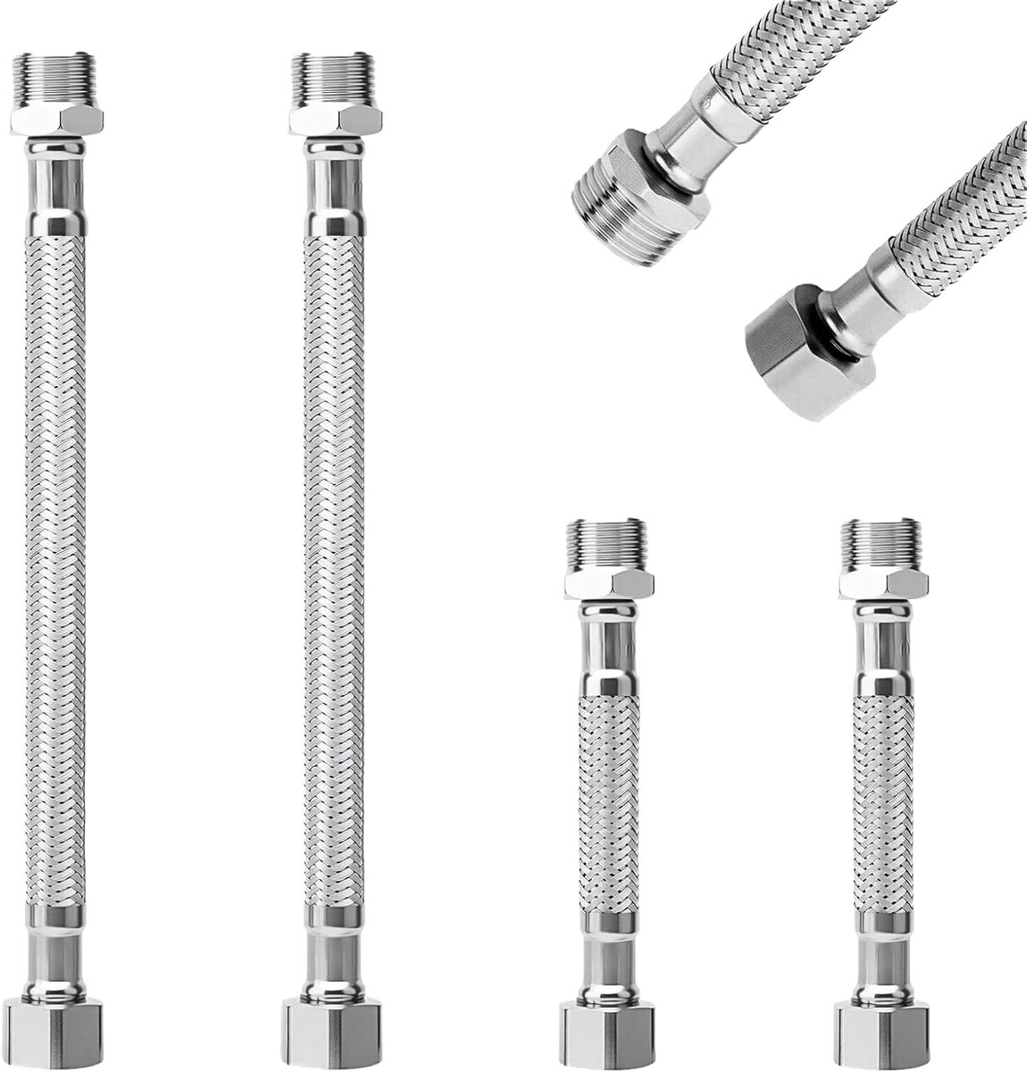 Flexible Hose, 3/8, 4 Pieces, 304 Stainless Steel, Flexible Hose, Armor Hose, Water Tap, Fixture Hose, Extension - ShopVlot