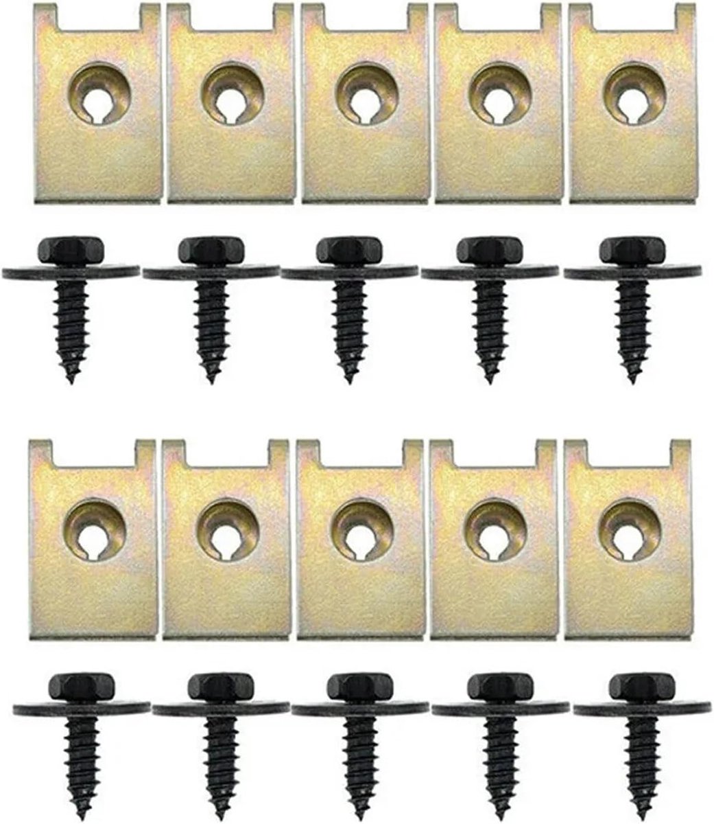 SnelShoppen - Car Accessories Bumper Clips Kit - 10 Sets Fender Clip Schroef Moer Klemmen - Hoogwaardige U-vormige Bevestigingsclips voor Wielkuip Bes