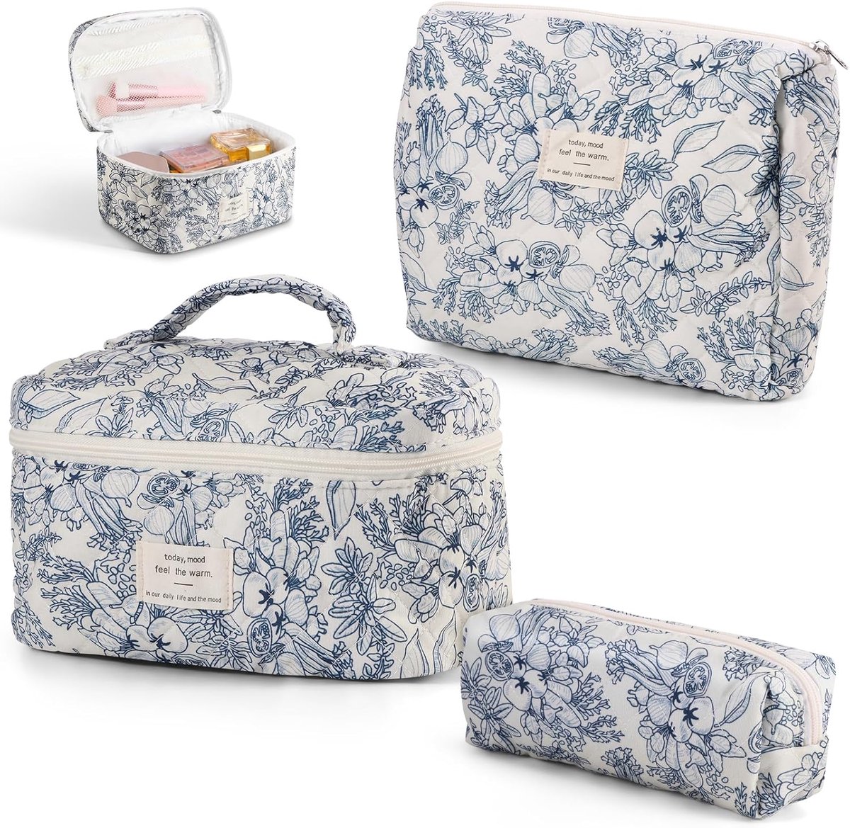 Cosmetic Bag Set for Women, Cotton Toiletry Bag Set for Women, Makeup Bag, Portable Flower Pattern Cosmetic Bag - ShopVlot