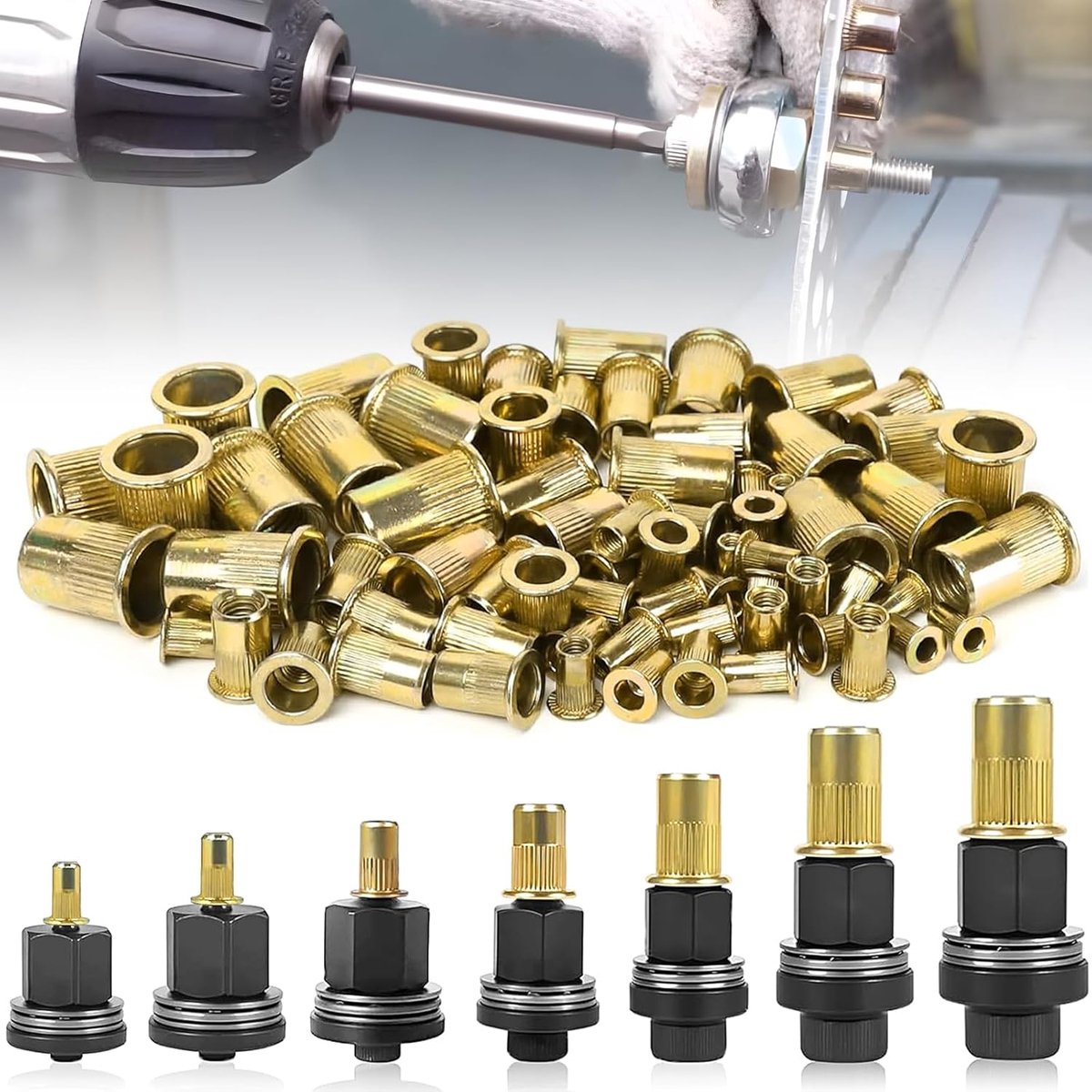 SnelShoppen - 70-delige Rivet Wrench Set met 70 Moeren, Handmatige Rivet Nut Gereedschapset voor M3, M4, M5, M6, M8, M10, M12, Ideaal voor Metaal, Sta