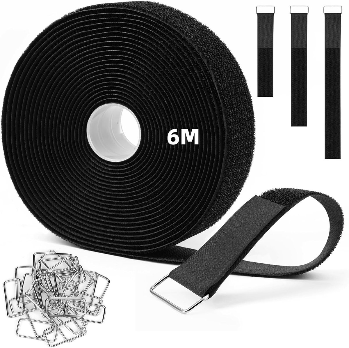Kabelbinders 6 m x 3.8 cm - herbruikbaar - 25 sluitingen - perfect voor bundelen - SnelShoppen