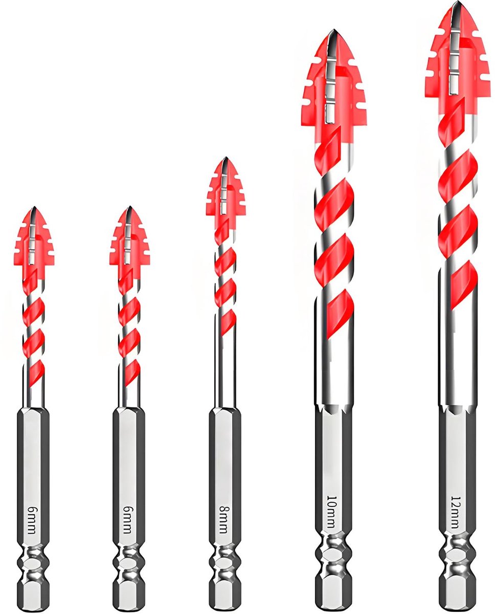 SnelShoppen - Professionele 5-delige Boor Set voor Tegels, Keramiek, Glas, Porselein, Cement, Baksteen, Graniet, Marmer (6, 6, 8, 10, 12mm)