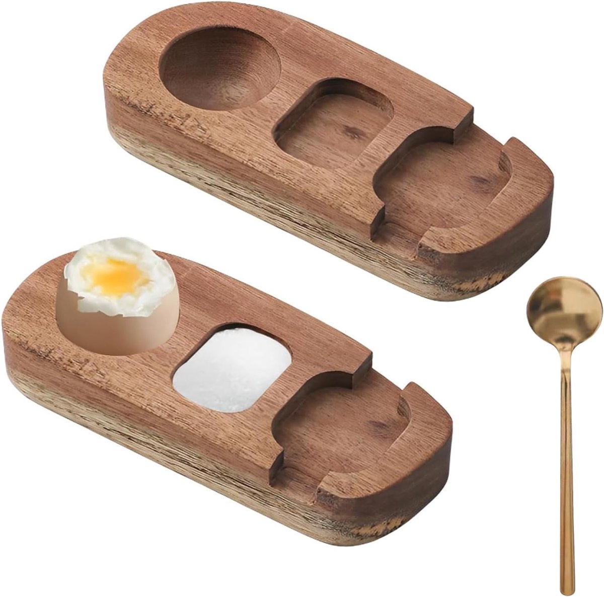 Egg cup wood set of 2 Approx. 15.2 x 6.5 x 2.3 cm, 3-in-1 eggs - ShopVlot