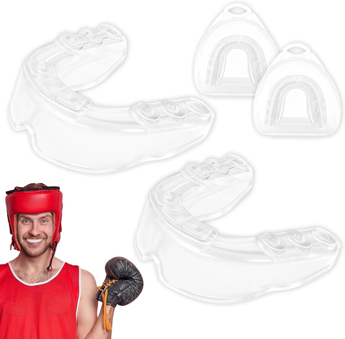 SnelShoppen - Pack van 2 Transparante Tandbescherming, Sport Mondbeschermer, Tandbeugel voor Volwassenen en Kinderen, Ideaal voor MMA, Boksen, Met Opb