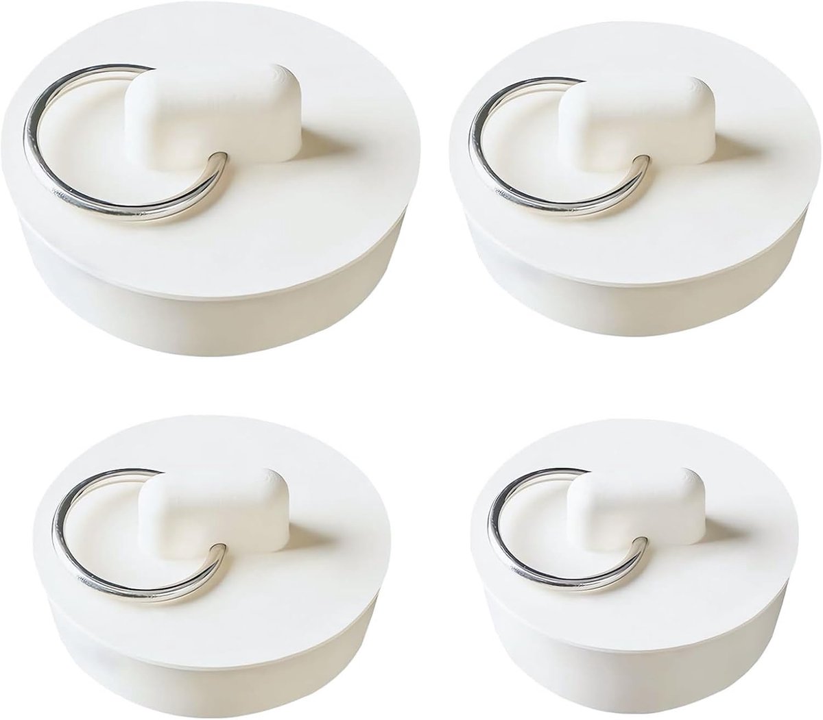 SnelShoppen - 4 Stuks Badstopper Set, Witte Afvoerpluggen Vervanging met Ophangring, Rubber Afvoerplug voor Keuken, Badkuip, Badkamer (4 Maten)