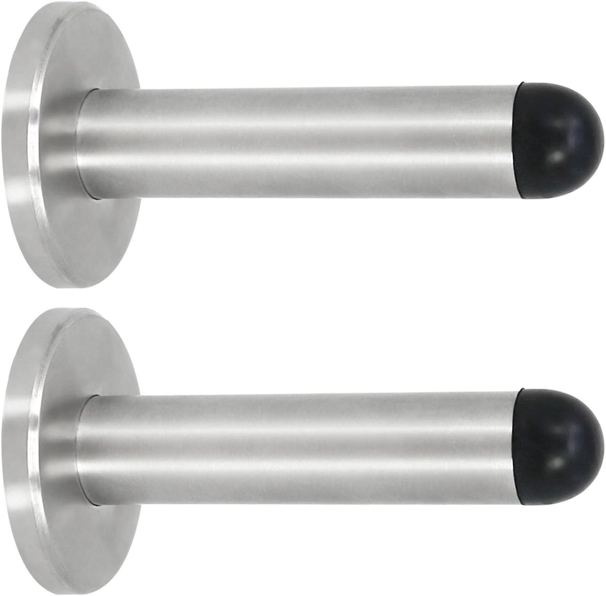 SnelShoppen - 2x Deurstoppers van Satijnen RVS met Rubber Buffer - Wanddeurstopper voor Bescherming van Muur en Deur - 9.5 x Ø 2 cm - Inclusief Montag