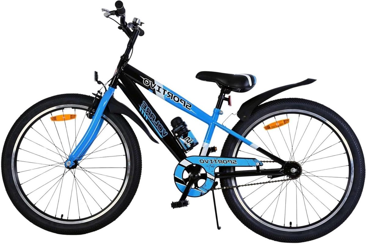 Kinderfiets Jongens - Jongensfiets Fiets - Fietsen Buiten - Verstelbaar Stuur - 24 inch - Zwart Blauw