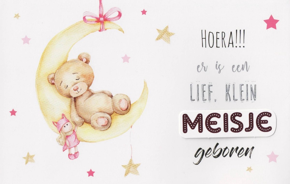 Wenskaart | 6 stuks | ADIOS applicatiekaart Hoera!!! Er is een lief, klein meisje geboren