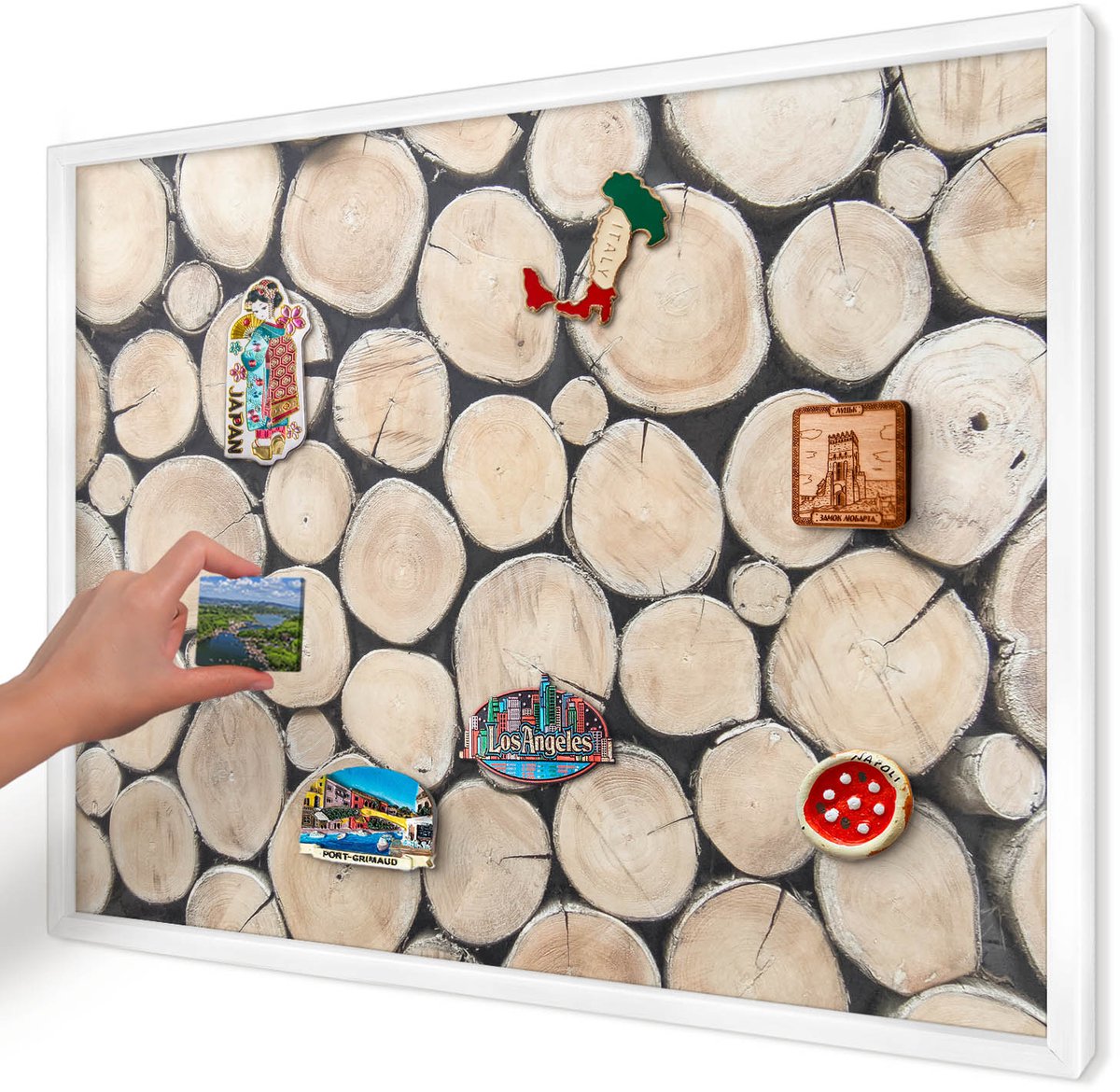 Artprintcave Beige Magneetbord mit Witte Lijst - 70x50 cm - Houtstructuur Magnetisch Bord - Rustiek Magneet Bord mit Frame - Texturen