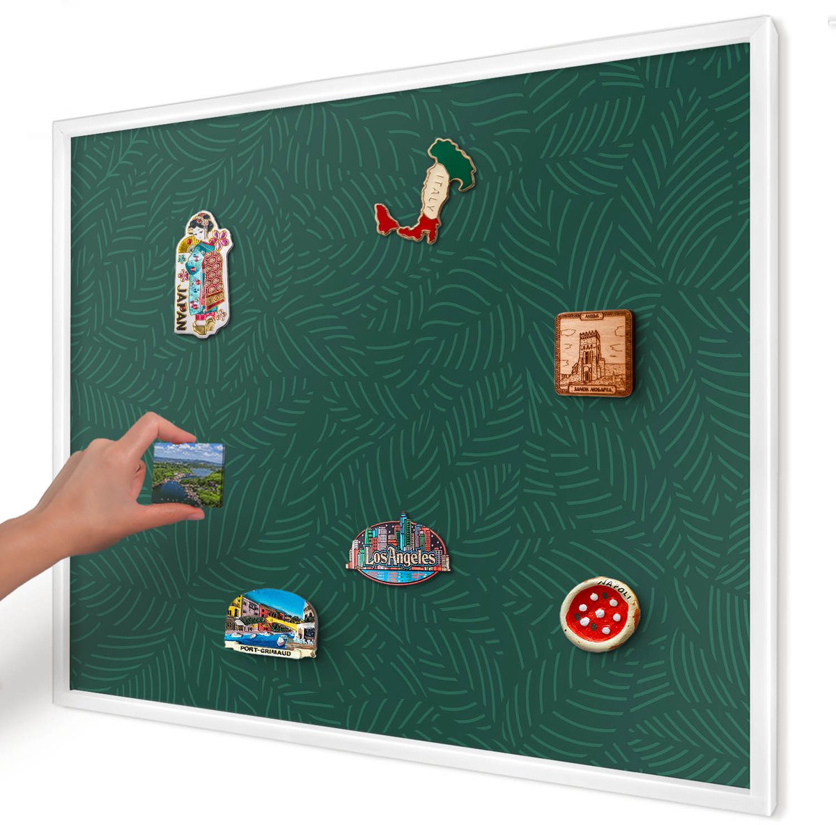 Artprintcave Groente Magneetbord mit Witte Lijst - 80x60 cm - Groene Bladeren Notitiebord - Modern Magnetische Organizer - Achtergronden En Patronen