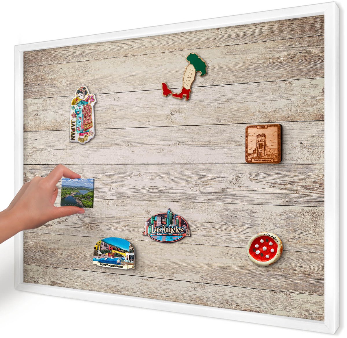 Artprintcave Beige Magneetbord mit Witte Lijst - 70x50 cm - Houtstructuur Magnetische Organizer - Rustiek Magnetisch Bord - Texturen
