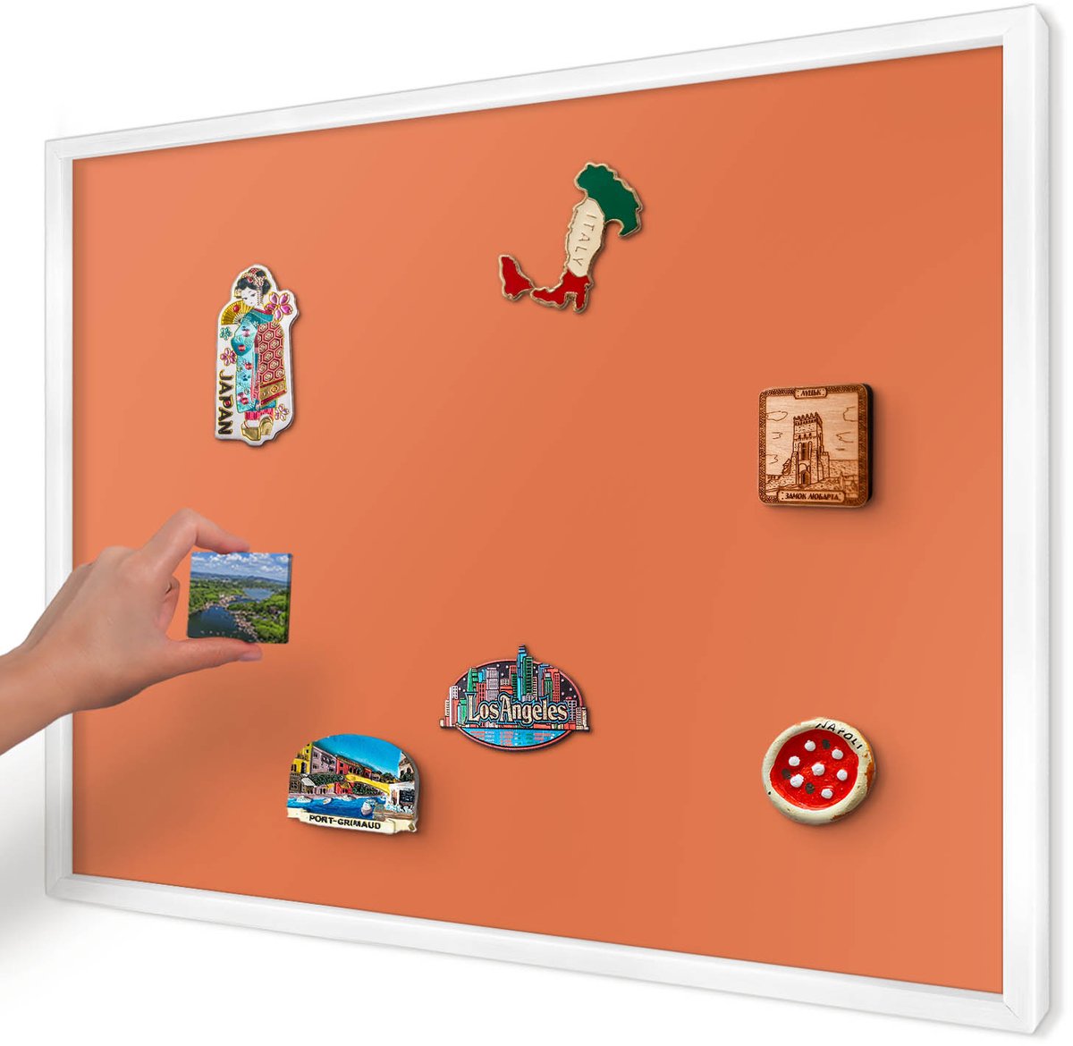 Artprintcave Oranje Magneetbord mit Witte Lijst - 70x50 cm - Sterk Oranje Notitiebord - Minimalist Magnetisch Bord - Achtergronden En Patronen