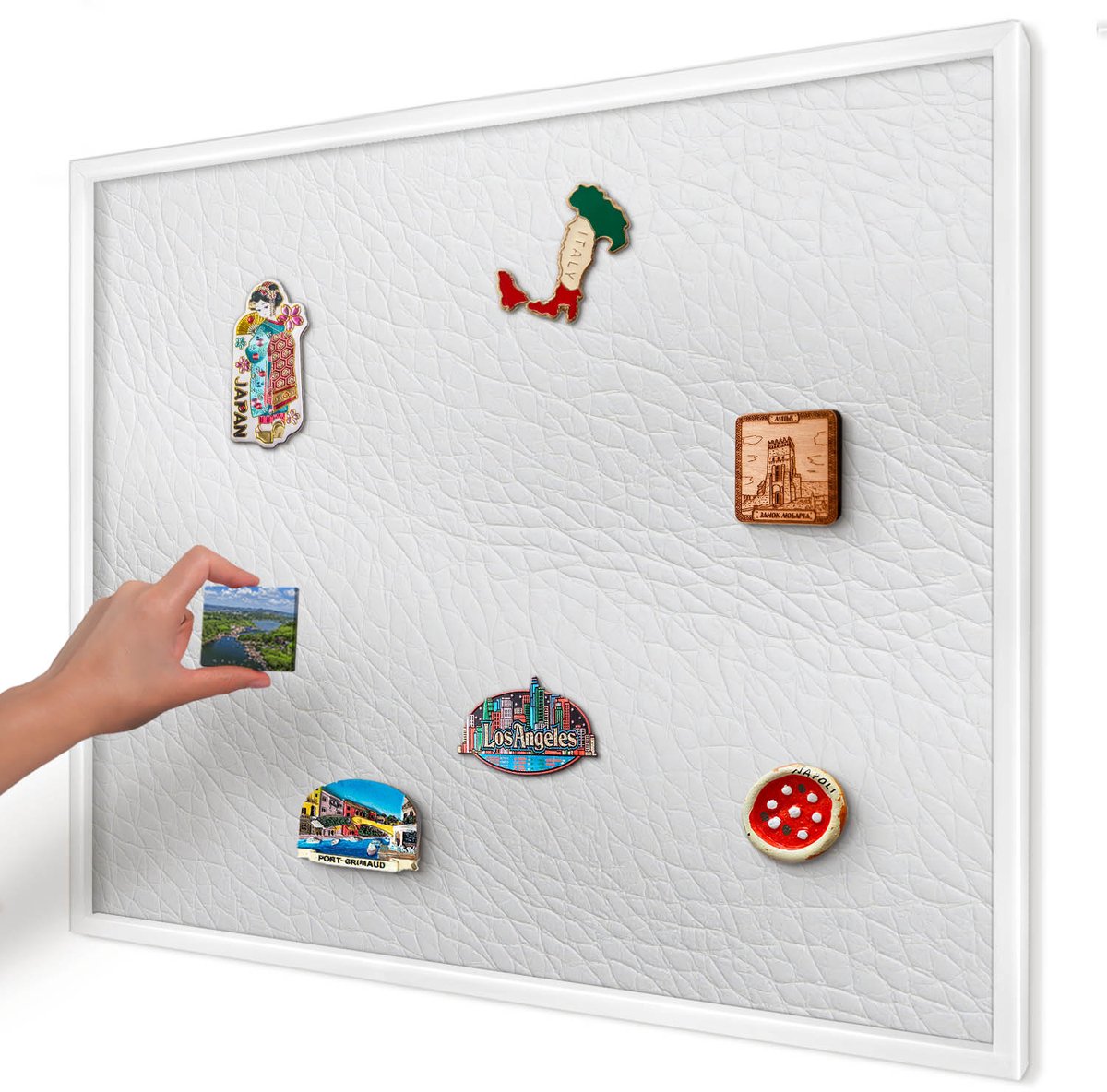 Artprintcave Wit Magneetbord mit Witte Lijst - 80x60 cm - Elegante Textuur Bord Voor Magneten - Minimalist Notitiebord - Texturen