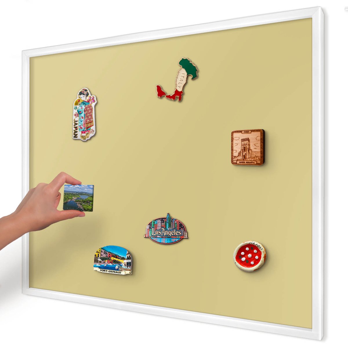 Artprintcave Geel Magneetbord mit Witte Lijst - 80x60 cm - Vintage Geel Magneetbord Voor Foto's - Minimalist Magnetisch Bord - Achtergronden En Patronen