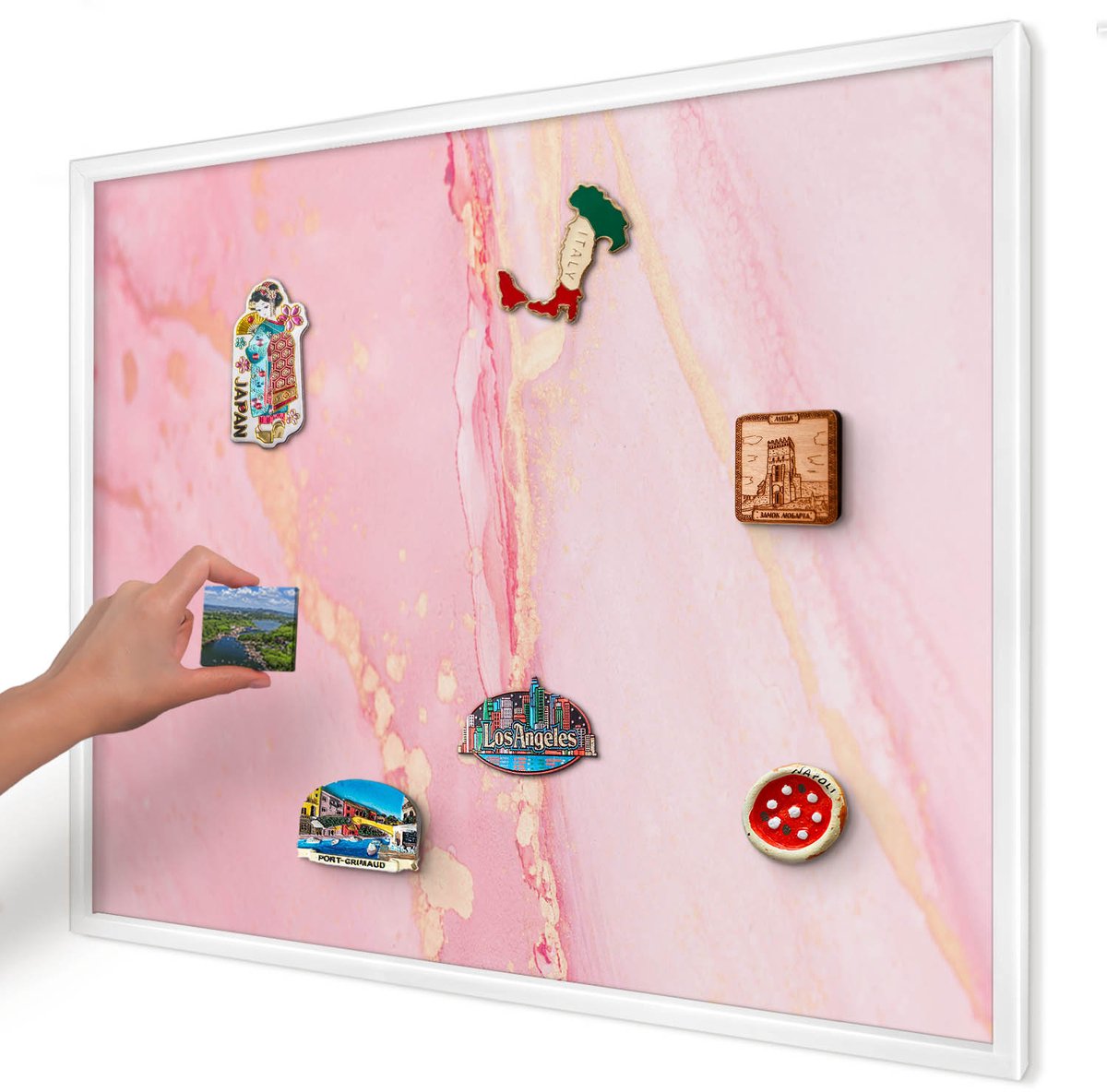 Artprintcave Roze Magneetbord mit Witte Lijst - 80x60 cm - Roze Elegantie Magnetische Organizer - Abstract Magneet Bord mit Frame - Abstractie