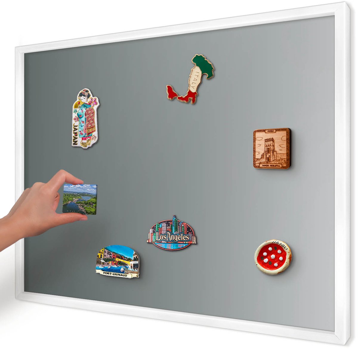 Artprintcave Grijs Magneetbord mit Witte Lijst - 70x50 cm - Blauwe Gradiënt Magnetische Organizer - Minimalist Memobord Keuken - Achtergronden En Patronen