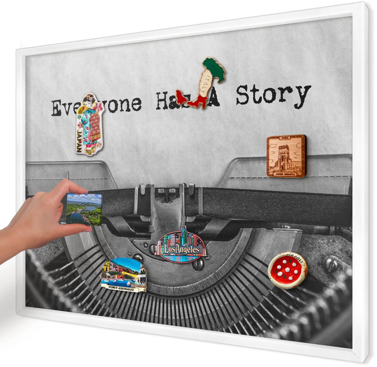 Artprintcave Zwart Magneetbord mit Witte Lijst - 70x50 cm - Vintage Machine Magneetbord Voor Foto's - Vintage Memobord Keuken - Deel